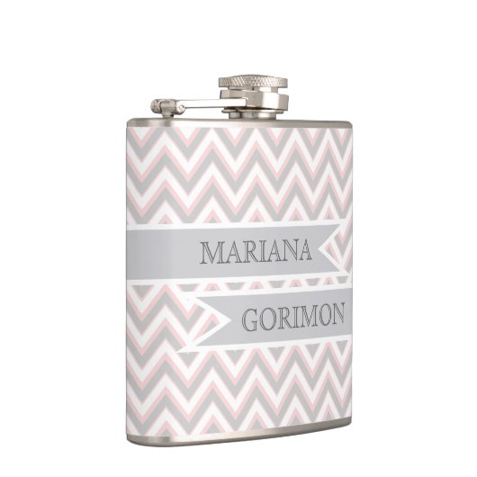 Flasques chevron moderne gris, mariage rose personnalisé (Droite)