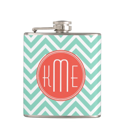 Flasques Chic Aqua Green Chevron et Orange Custom Monogram (Devant)