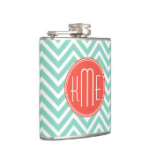 Flasques Chic Aqua Green Chevron et Orange Custom Monogram (Droite)