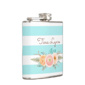 Flasques Chic Aqua Stripes Feminine Floral et nom (Droite)