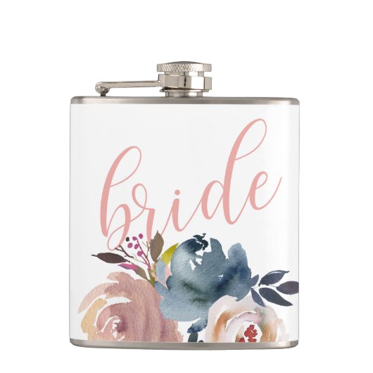 Flasques Chic Aquarelle Fleur Rose Mariée Mariage (Devant)