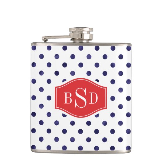 Flasques Chic bleu et blanc motif monogramme (Devant)