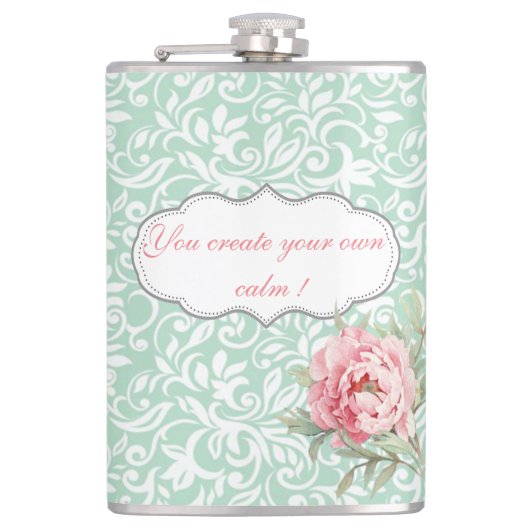 Flasques Chic Elegant Damask, Rose, Message Motivationnel (Devant)