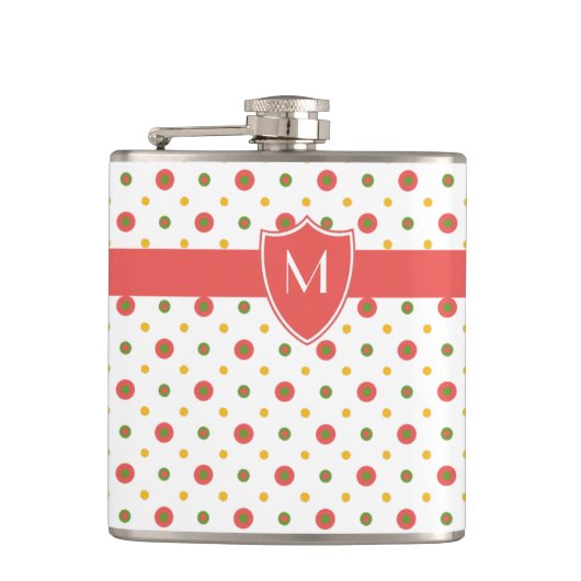 Flasques Chic Monogramme Rouge Blanc Polkas Hip Flask (Devant)