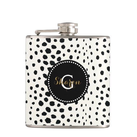 Flasques Chic noir blanc cheetah imprimer motif monogramme (Devant)