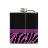 Flasques Chic Purple Zebra Print FAUX Glitz Bow avec nom (Dos)