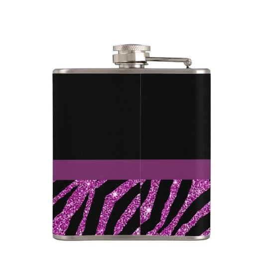 Flasques Chic Purple Zebra Print FAUX Glitz Bow avec nom (Dos)