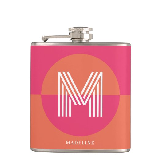 Flasques Chic Retro Pink Orange Geometric Modern Monogram (Devant)