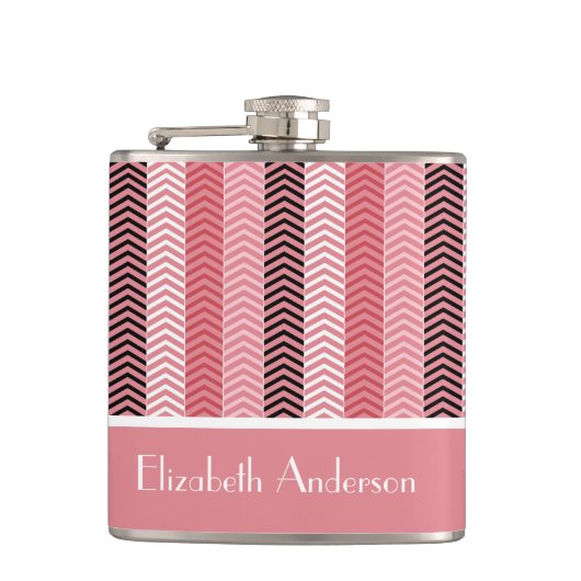 Flasques Chic Rose Chevron Grille Avec Nom (Devant)