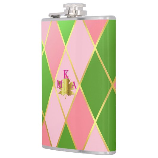 Flasques Chic rose et Jacquard vert Monogramme (Gauche)