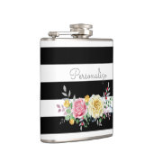 Flasques Chic Rose Floral tendance rayures noires et nom (Droite)