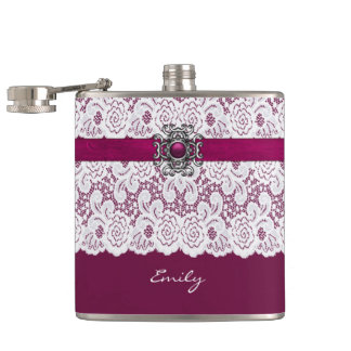 Flasques Chic Violet rouge et blanc dentelle personnalisée