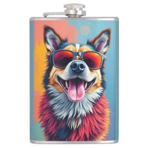 Flasques Chien Coloré avec des Lunettes de Soleil
