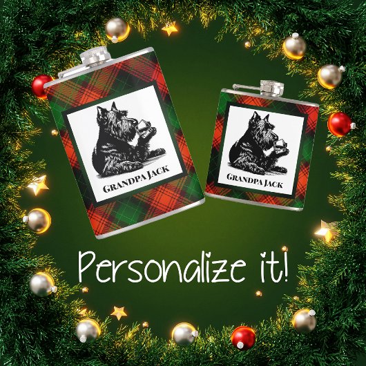 Flasques Chien écossais customisé et dram de Tartan Wee