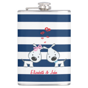 Flasques Chiens Adorables en Amour sur Rayures-Personnalisé