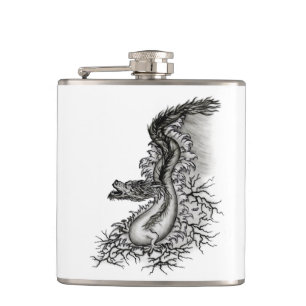 Flasques Chine Dragon, noir et blanc Design en Tattoostyl