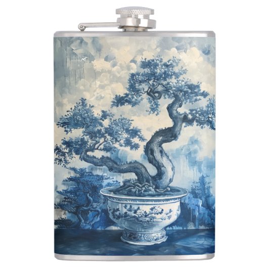 Flasques Chinoiserie Design en porcelaine bleue et blanche (Devant)