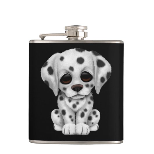 Flasques Chiot dalmatien mignon sur le noir (Devant)