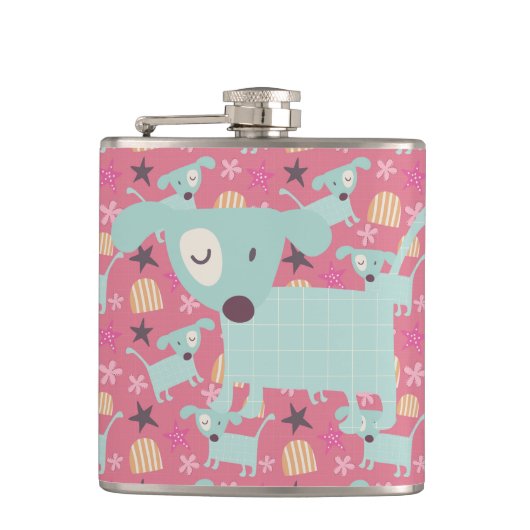 Flasques Chiots, étoiles et fleurs (Devant)