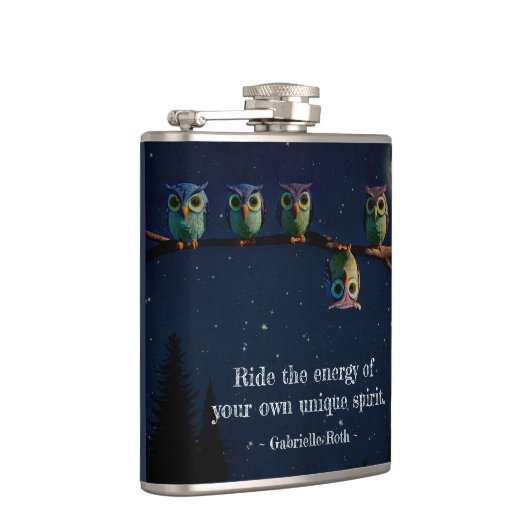 Flasques Chouette qui est différent avec un collage de devi (Droite)