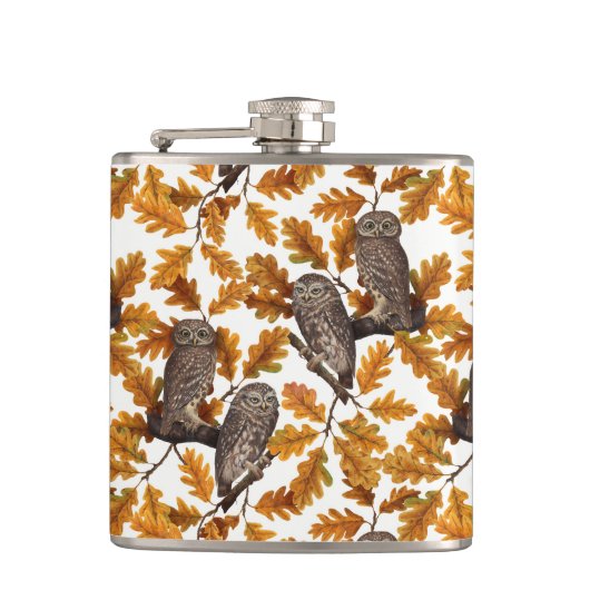 Flasques Chouettes d'automne sur coton blanc (Devant)