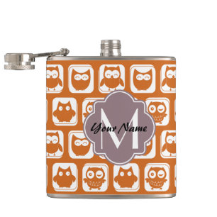 Flasques Chouettes orange monogrammes