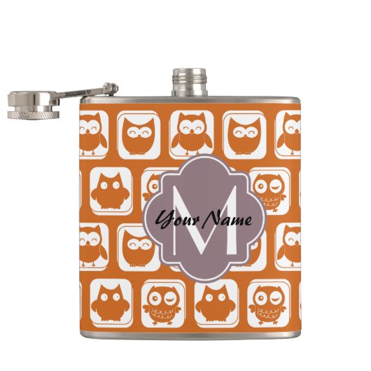 Flasques Chouettes orange monogrammes (Ouvert)