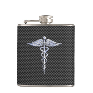 Flasques Chrome Comme Caduceus Symbole Médicale Fibre de ca