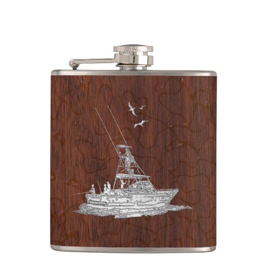 Flasques Chrome Marlin bateau de pêche sur Wet Mahogany Imp (Devant)