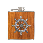 Flasques Chrome Roue nautique sur l'impression en teck (Devant)