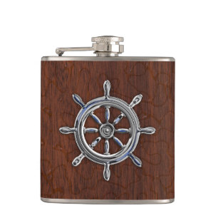 Flasques Chrome Roue nautique sur Wet Mahogany Imprimer