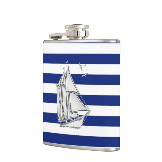Flasques Chrome Sailboat sur Navy Stripes (Gauche)