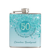 Flasques Cinquante et Turquoise Parties scintillant bleue e (Devant)