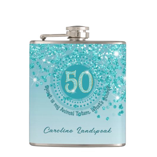 Flasques Cinquante et Turquoise Parties scintillant bleue e (Devant)