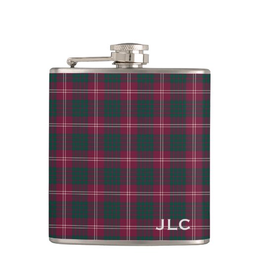 Flasques Clan Crawford Tartan Maroon Plaid Monogramme (Devant)