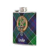 Flasques Clan Leslie Crest sur la chasse Tartan (Gauche)