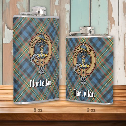 Flasques Clan MacLellan Crest over Ancient Tartan