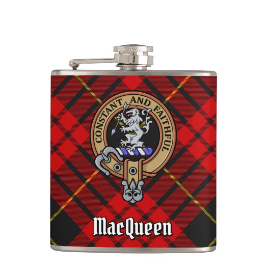 Flasques Clan MacQueen Crest sur Tartan (Devant)