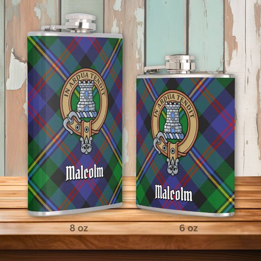 Flasques Clan Malcolm Crest over Tartan