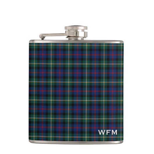Flasques Clan Malcolm Tartan bleu foncé et Monogramme vert (Devant)