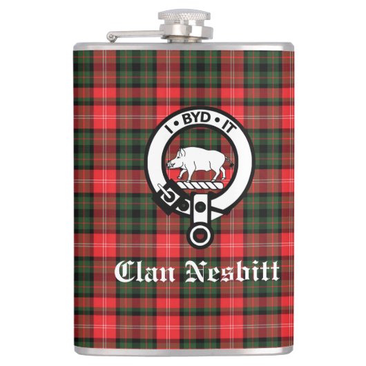 Flasques Clan Nesbitt Crest Badge & Tartan Personnalisé (Devant)