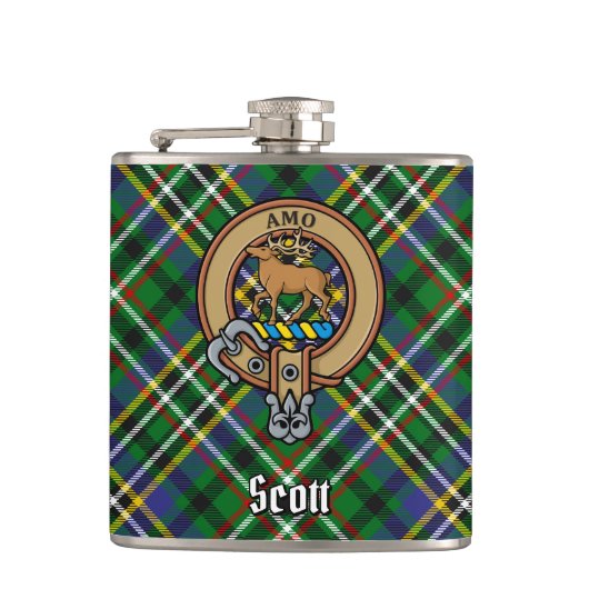 Flasques Clan Scott Crest sur Green Tartan (Devant)