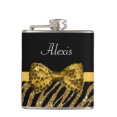 Flasques Classy Gold Zebra Print FAUX Glitz Bow avec nom (Devant)