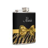 Flasques Classy Gold Zebra Print FAUX Glitz Bow avec nom (Droite)