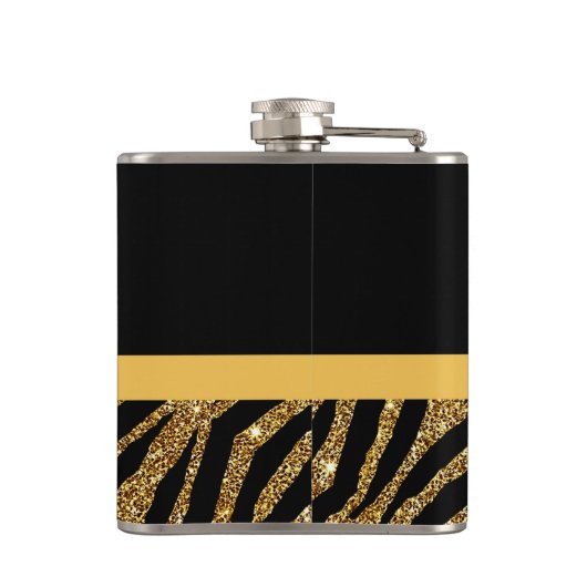 Flasques Classy Gold Zebra Print FAUX Glitz Bow avec nom (Dos)