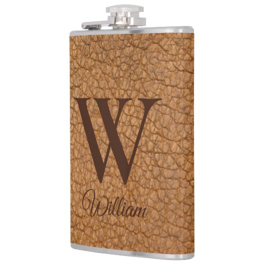 Flasques Classy Monogramme Initial Brown Faux Cuir Fla (Gauche)