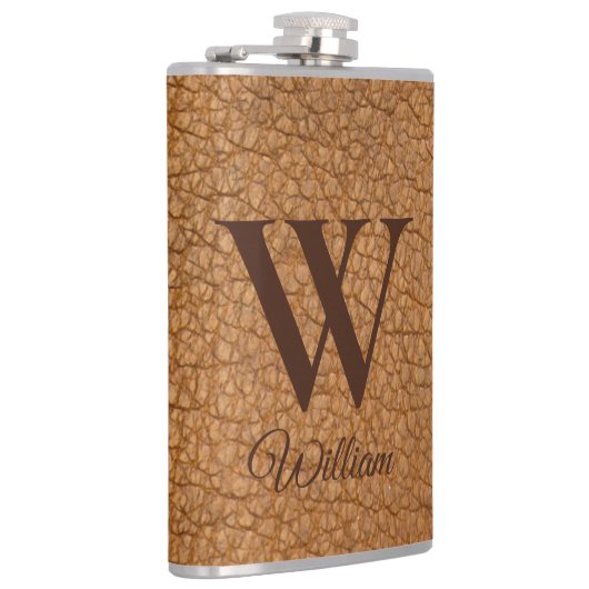 Flasques Classy Monogramme Initial Brown Faux Cuir Fla (Droite)