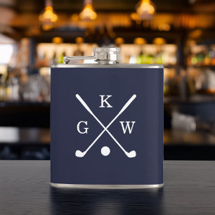 Flasques Clubs de golf bleu et blanc de la Marine Monogramm