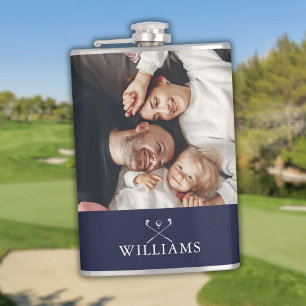 Flasques Clubs de golf personnalisés avec photo et nom bleu