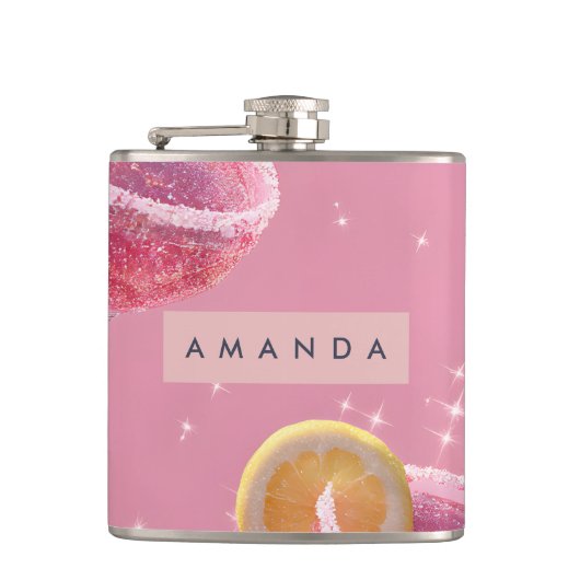 Flasques Cocktail Rose Glamour Étincelle Personnalisé (Devant)